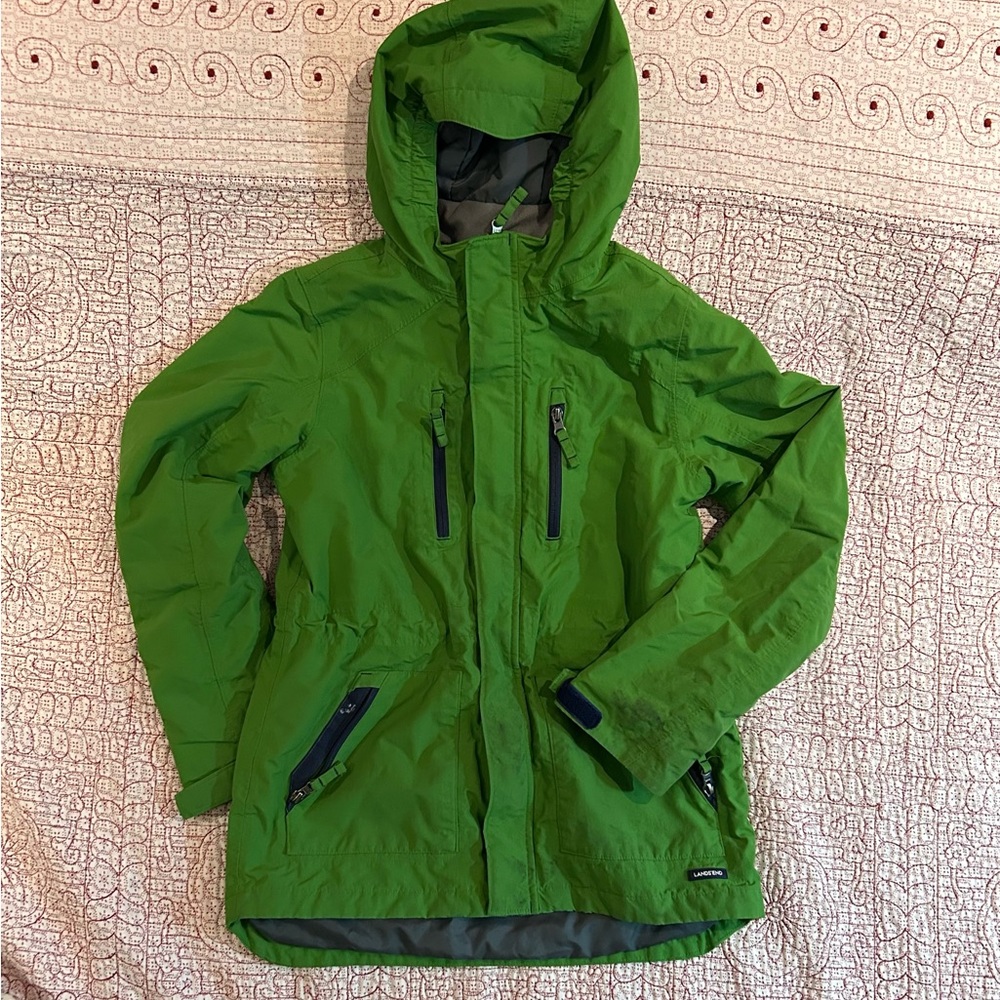 Land’s end green shell jacket for boys, size 14-16(L).